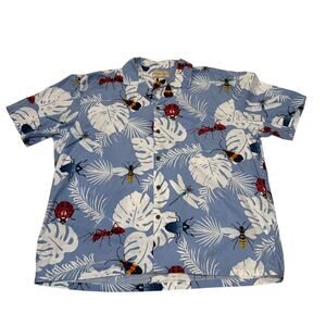 Alohawear Hawaii Insect Shirt Mens Size XXL Blue Monstera Leaves 100% Cotton